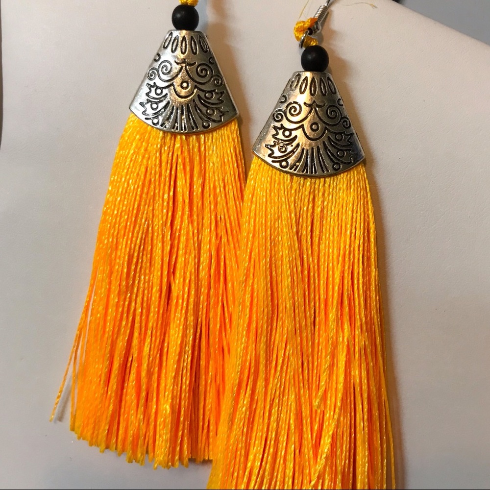 Vibrant Orange & Silver Tassel Earrings